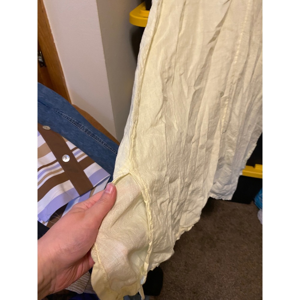 Linen Midi Dress Drawstring Bust S Butter Yellow Italy Quiet Luxury Minimalist - Picture 4 of 6